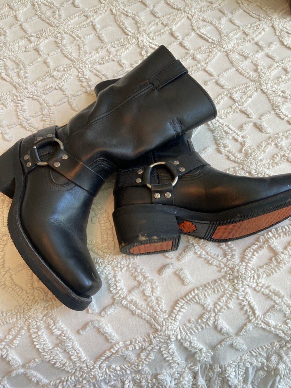 Harley-Davidson Black Leather Harness Moto Boots